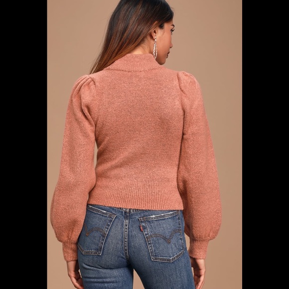 Rose mock neck puffy shoulder sleeve sweater XS - Picture 3 of 8